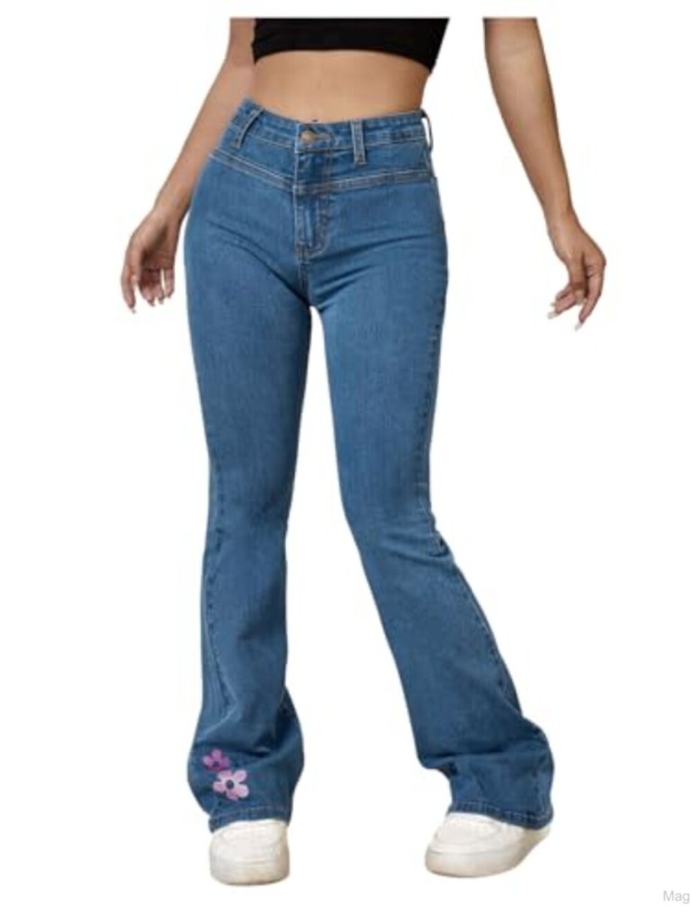 Cow Print Ripped High Waisted Button Wide Leg Skinny Denim Jeans
